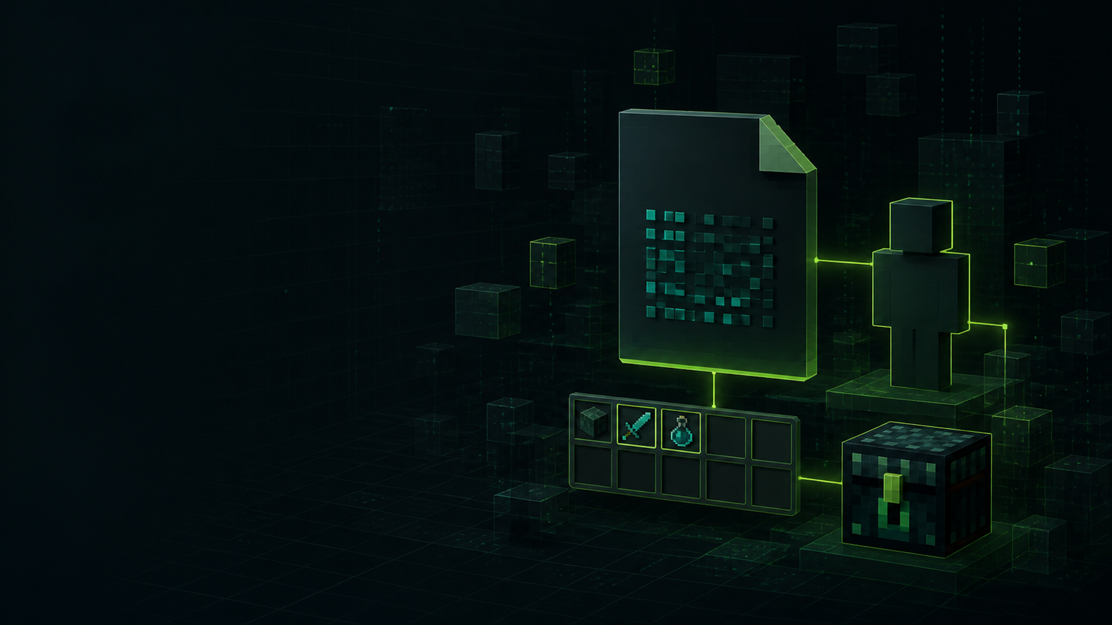 A UUID-named playerdata file connected to an inventory and player silhouette.